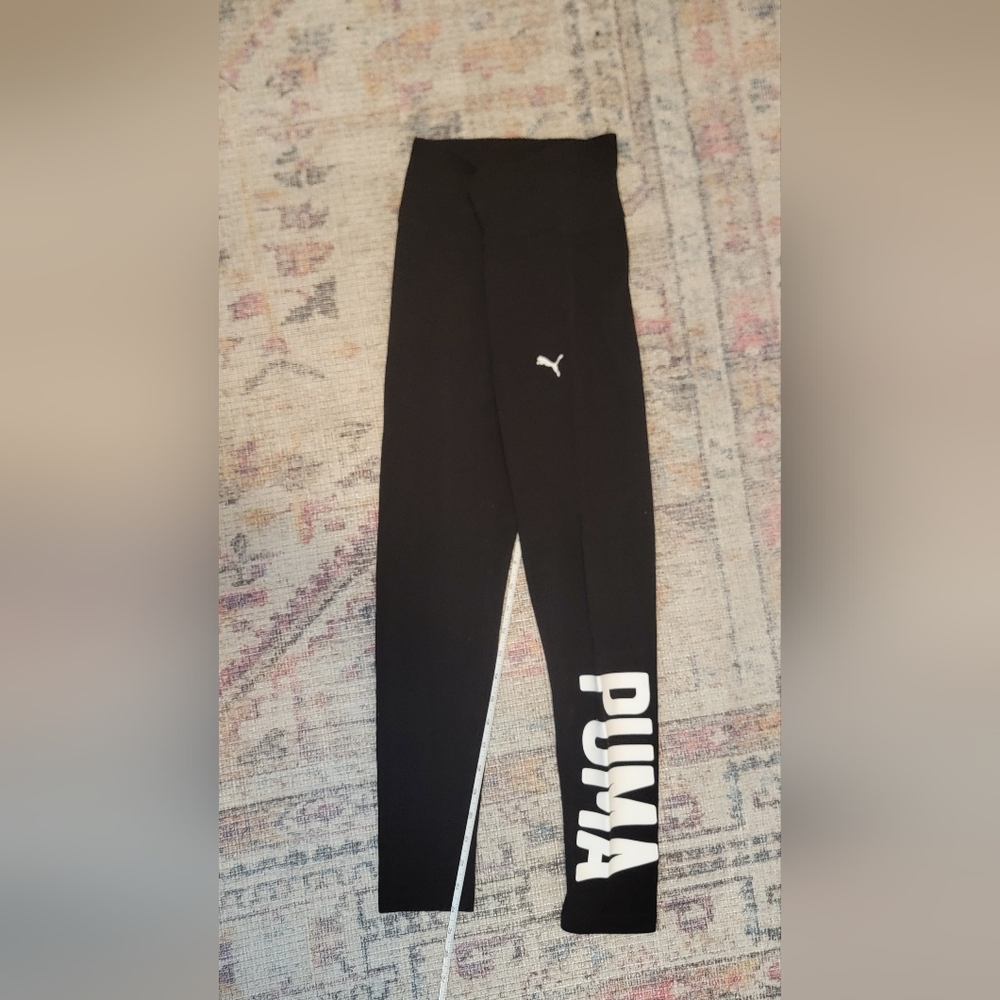 Puma Black Leggings with White Logo Size M
